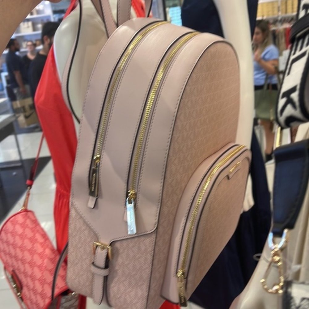 Michael Kors Jaycee Large Zip Pocket Backpack Dark Powder Blush - Picture 15 of 16